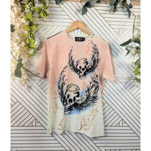 BE ETHIC Men's Velve SKULL Angel With Wings T-Shirt Short Sleeve Gradient Size M